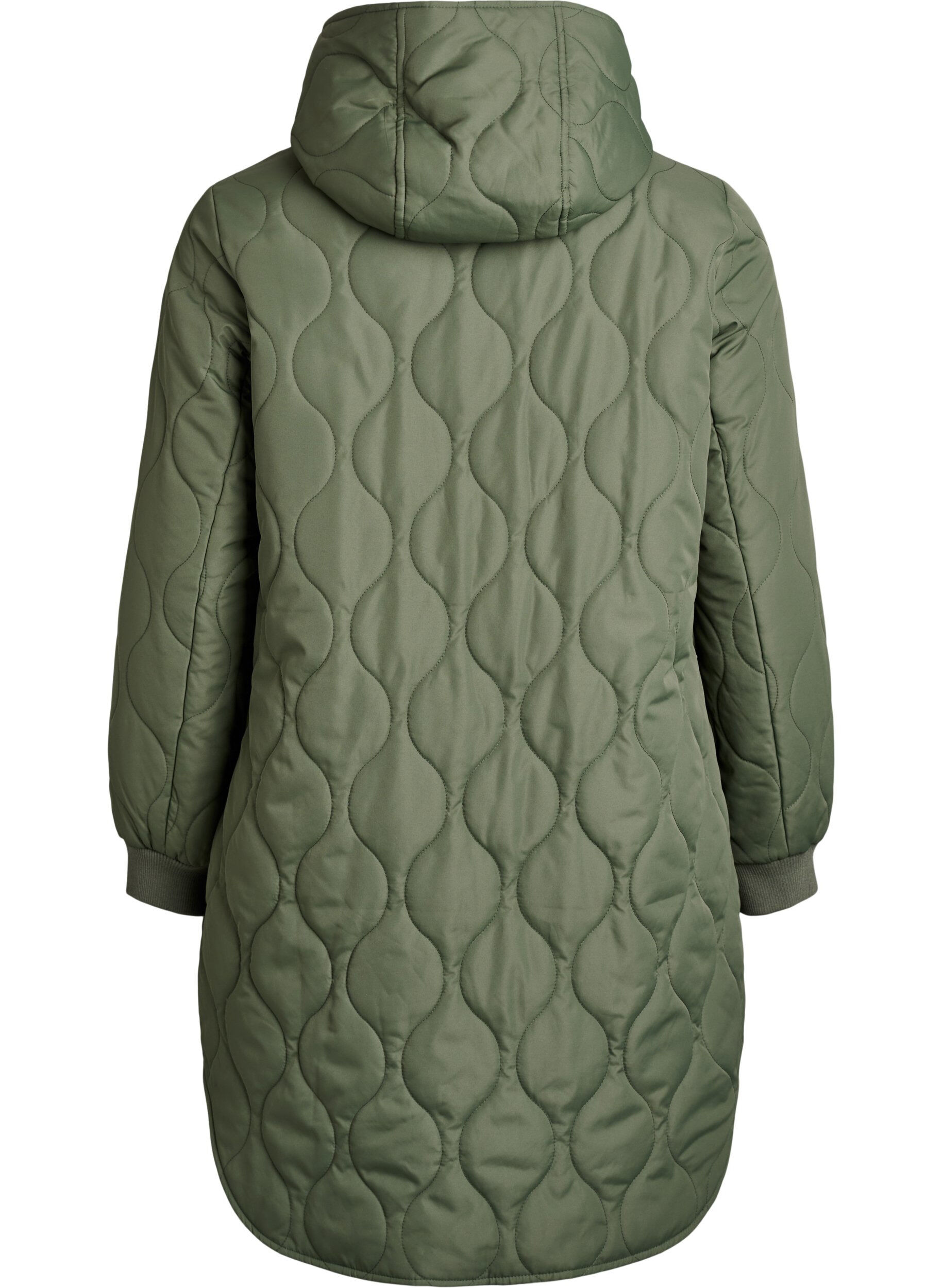 Zizzifashion Mid-length quilted jacket with a hood, Green, Packshot image number 1