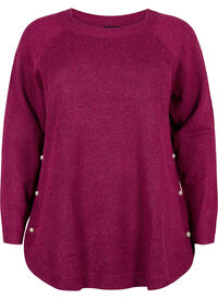 Knitted melange pullover with pearl buttons on the sides	