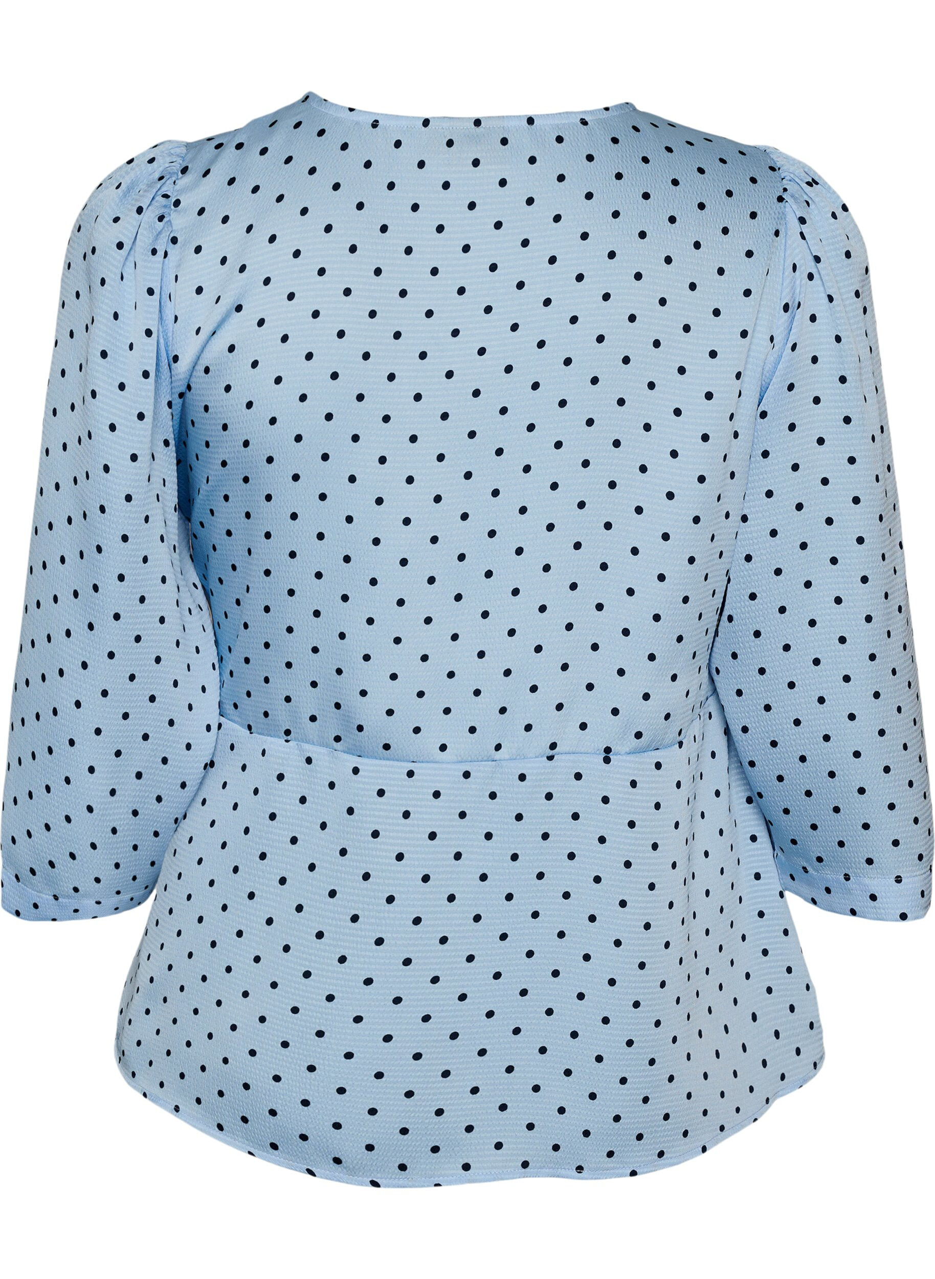 ZizzifashionPolka dot blouse with tie-fastening and 3/4-sleeves, Light Blue, Packshot image number 1