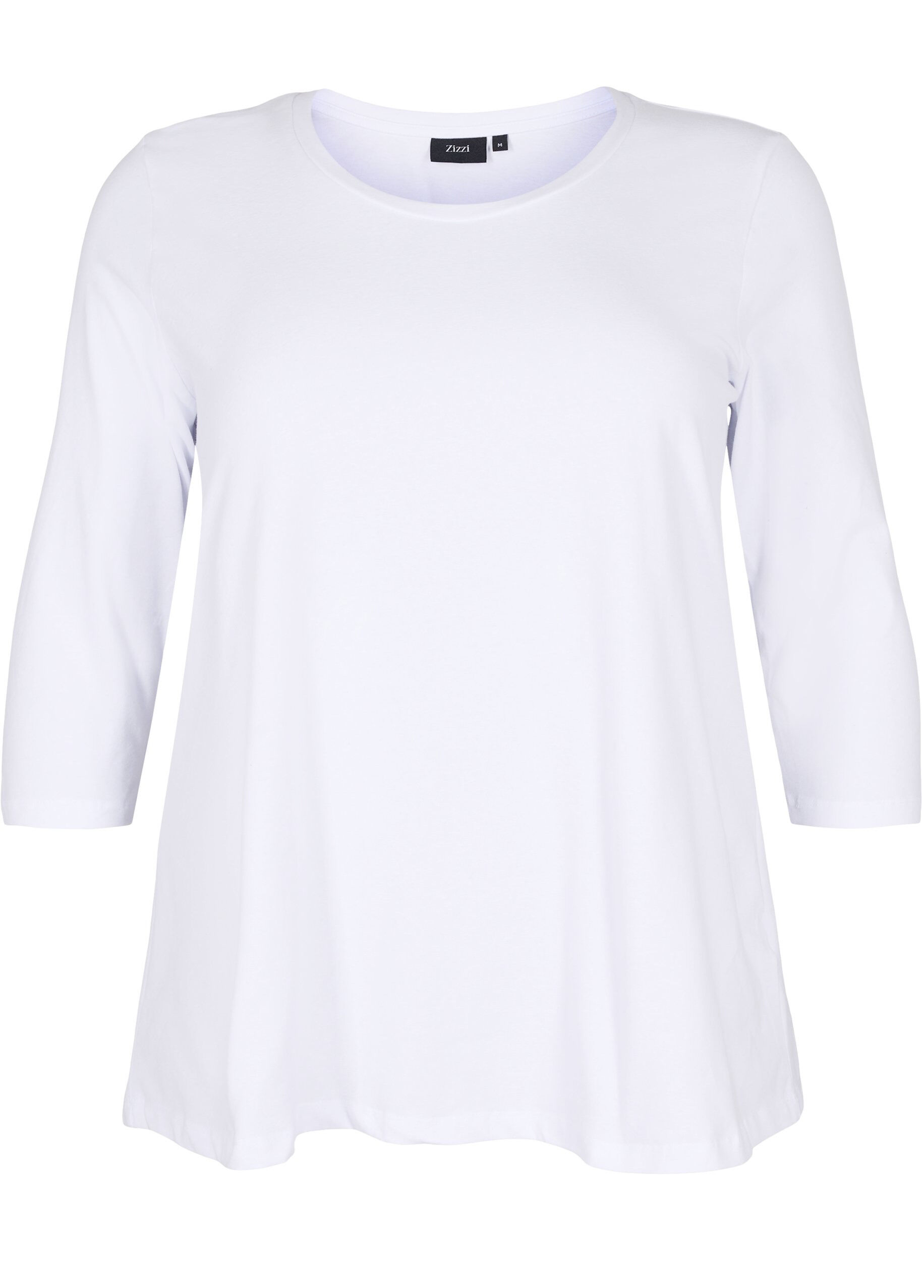 ZizzifashionBasic cotton t-shirt with 3/4 sleeves, White, Packshot image number 0