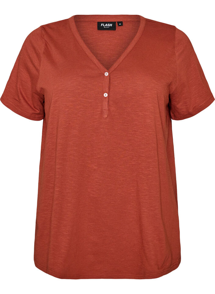 T-shirt with button detail, Brown, Packshot image number 0