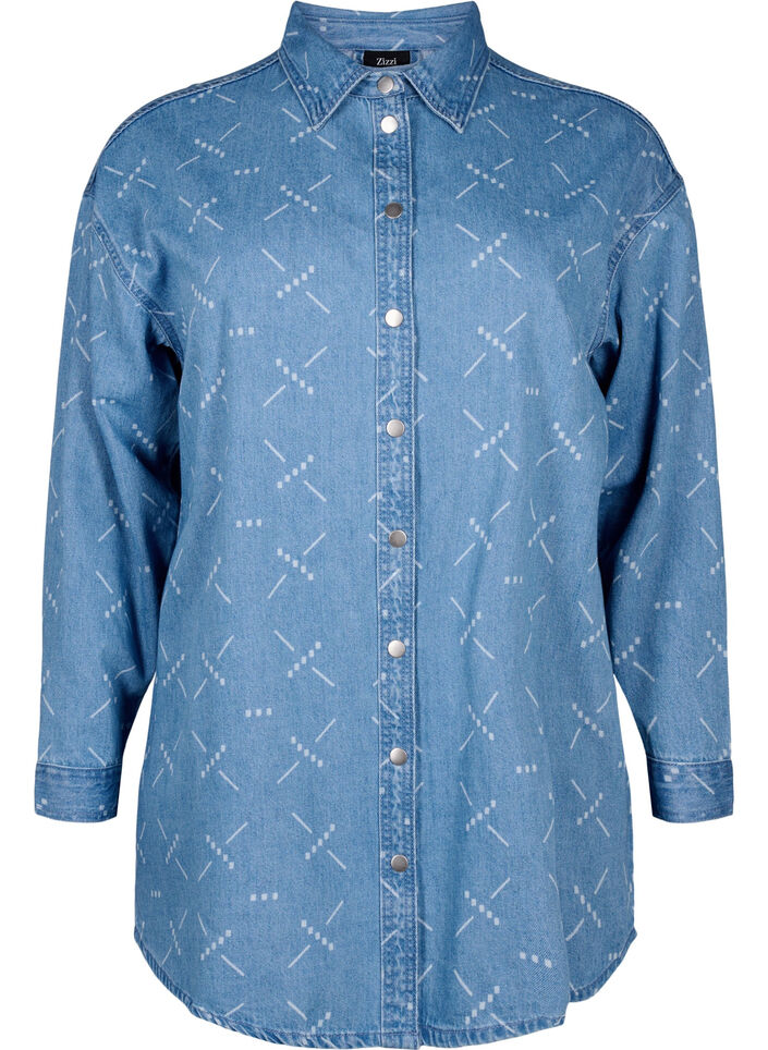 Loose denim jacket with pattern, Light blue denim, Packshot image number 0