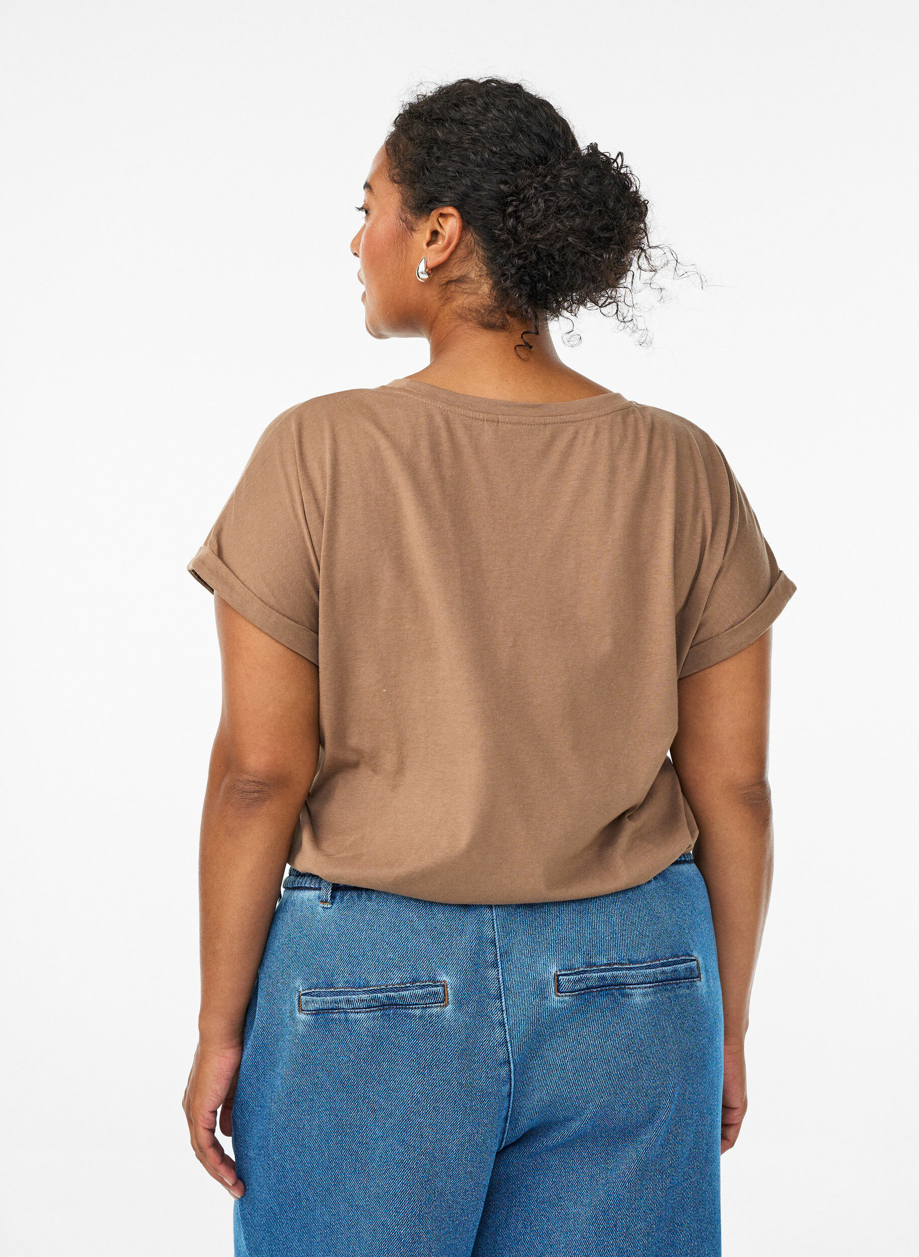 Zizzifashion Short sleeved cotton blend t-shirt, Brown, Model image number 2