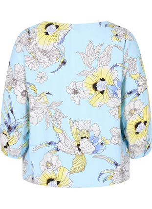 Floral viscose blouse with elasticated trim, Light Blue AOP, Packshot image number 1