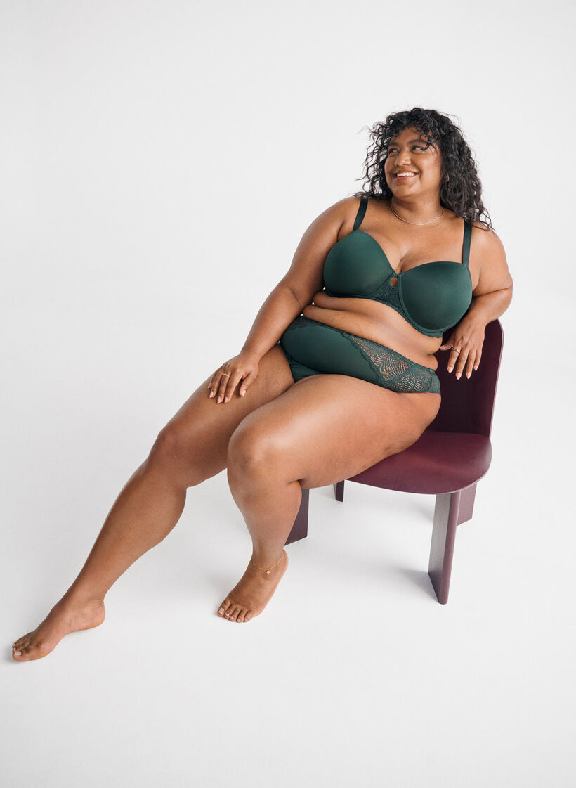 Microfibre thong with lace details, Green, Image image number 0