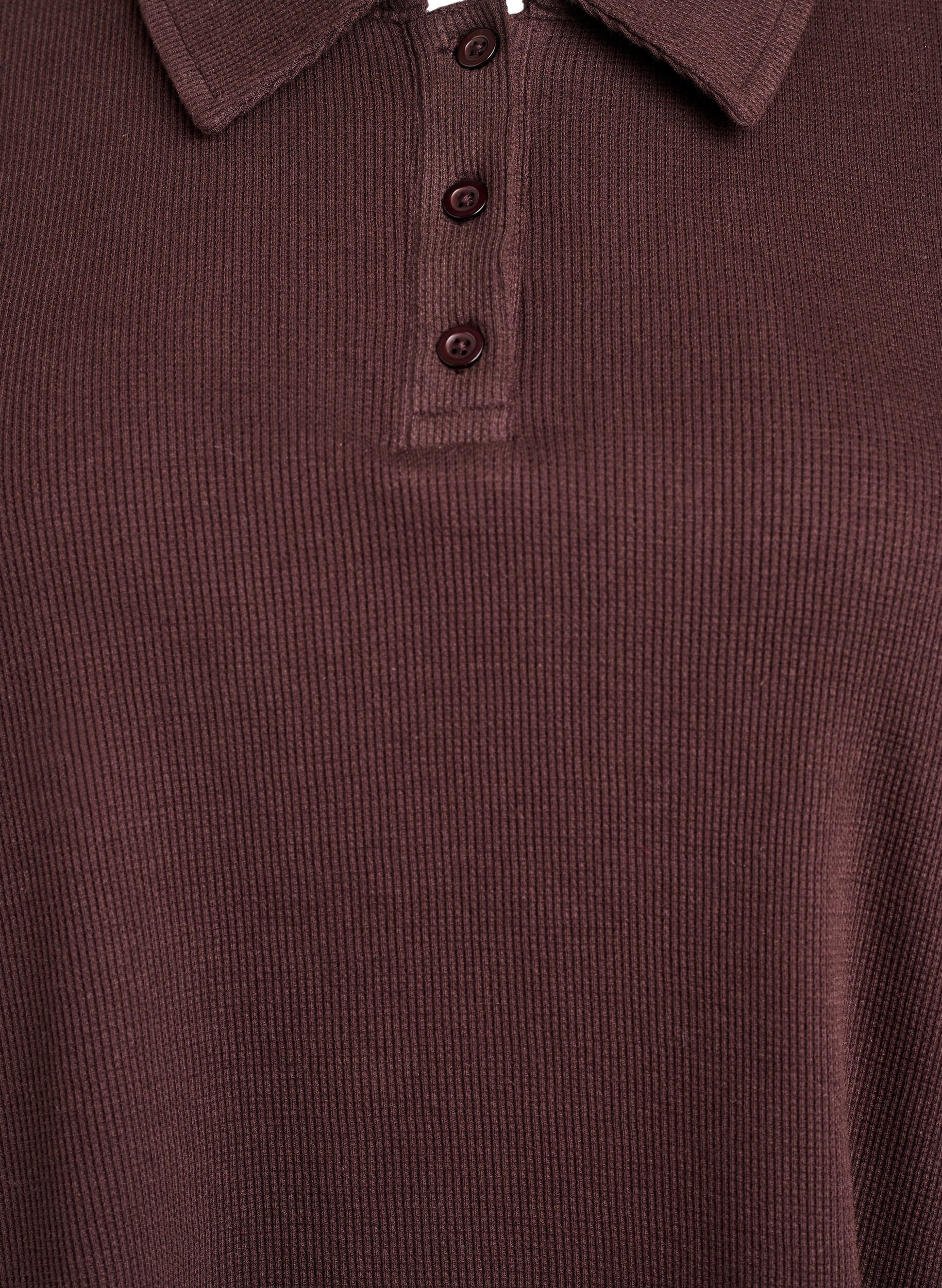 Ribbed jersey polo shirt with long sleeves - Brown - Sz. L