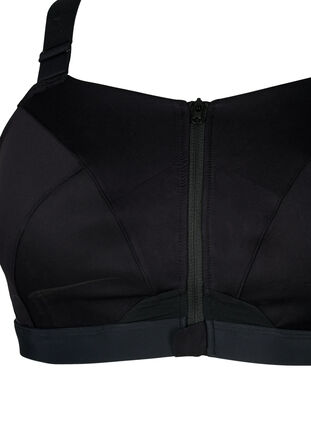 Sports bra with a front closure and high support, Black, Packshot image number 2