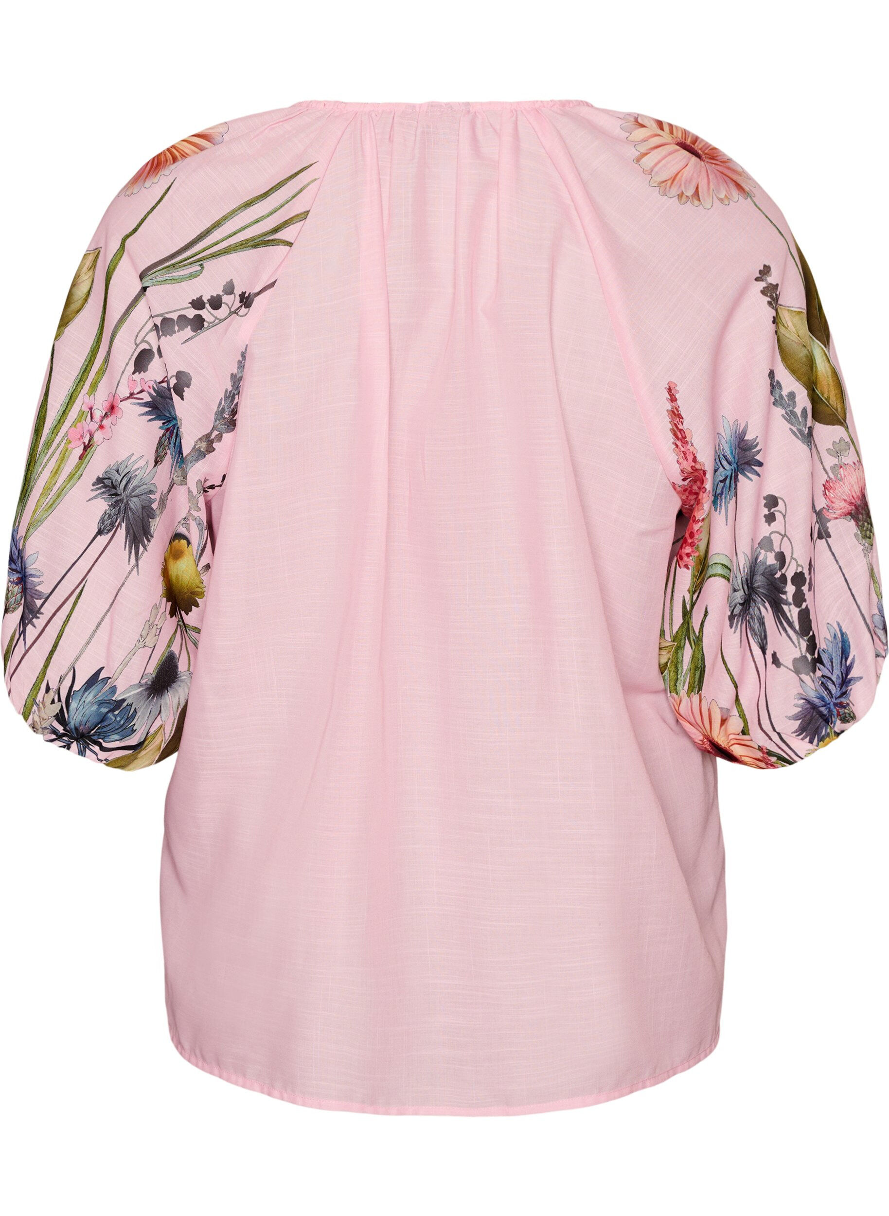 Zizzifashion Blouse with tie detail and floral print sleeves, Pink, Packshot image number 1