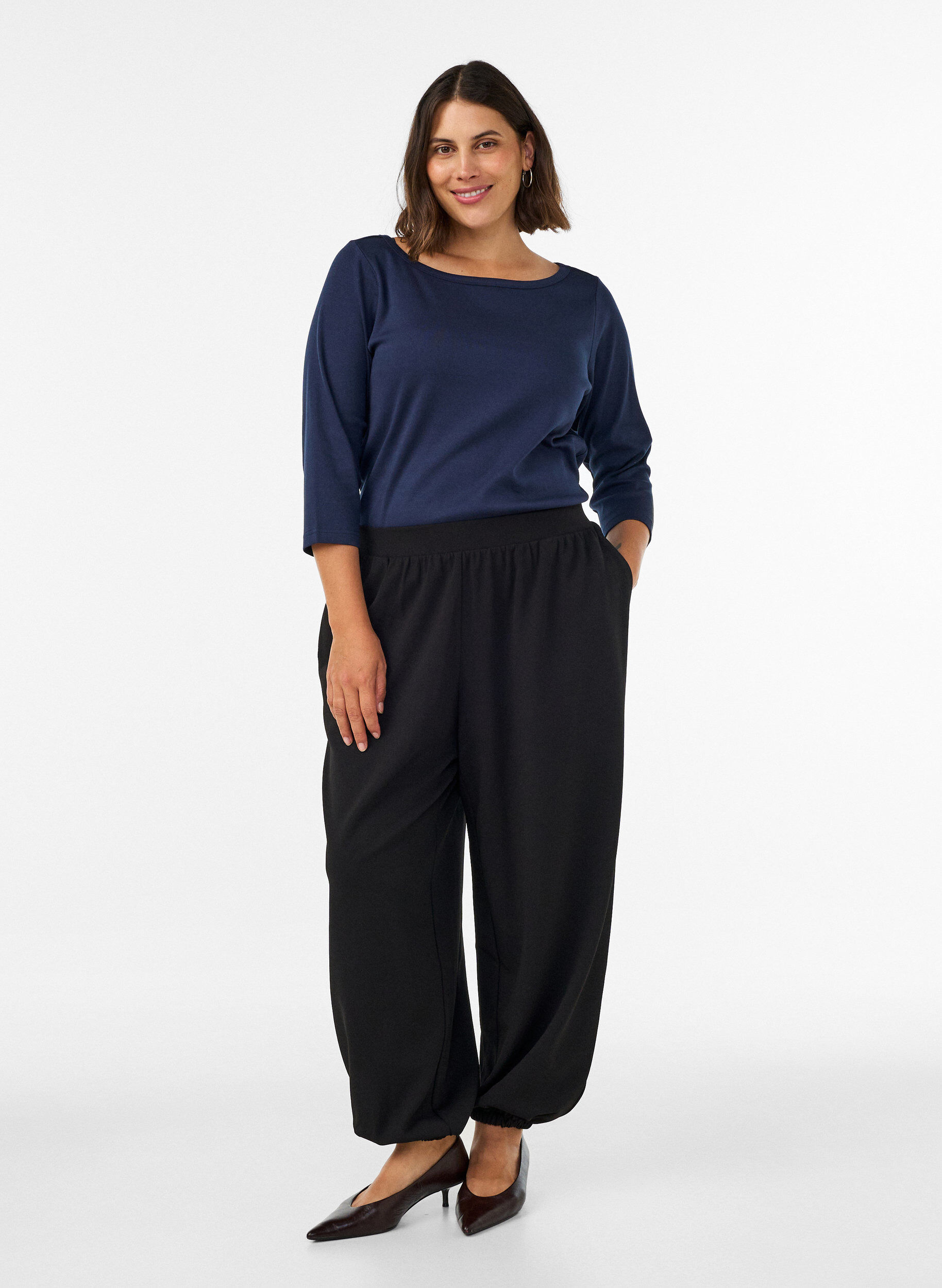 ZizzifashionBasic T-shirt with boat neck and 3/4 sleeves, Blue, Model image number 1