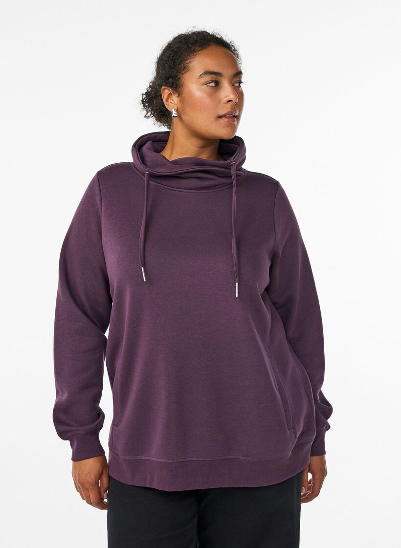 FLASH - Sweatshirt with high collar and pockets, Purple, Model image number 0