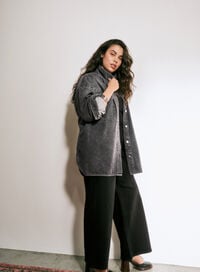 Grey denim jacket, , Model