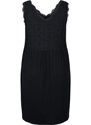 Lace top viscose nightgown, Black, Packshot image number 1