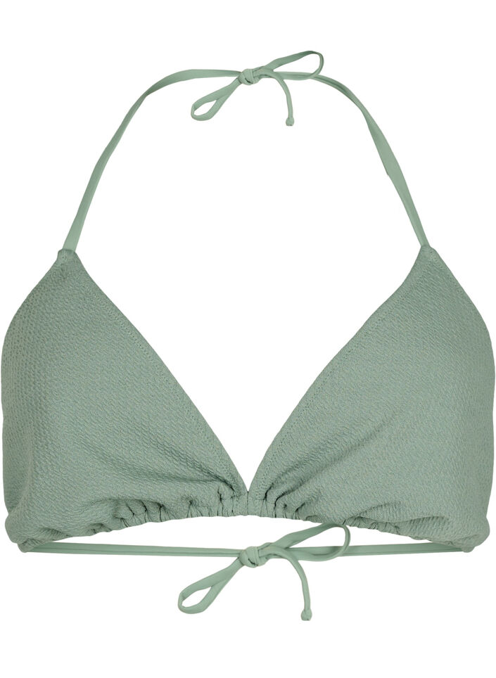 Triangle bikini bra with crepe texture, Green, Packshot image number 0