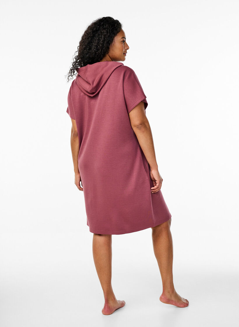 Short sleeve sweat dress in modal mix, Brown, Model image number 2