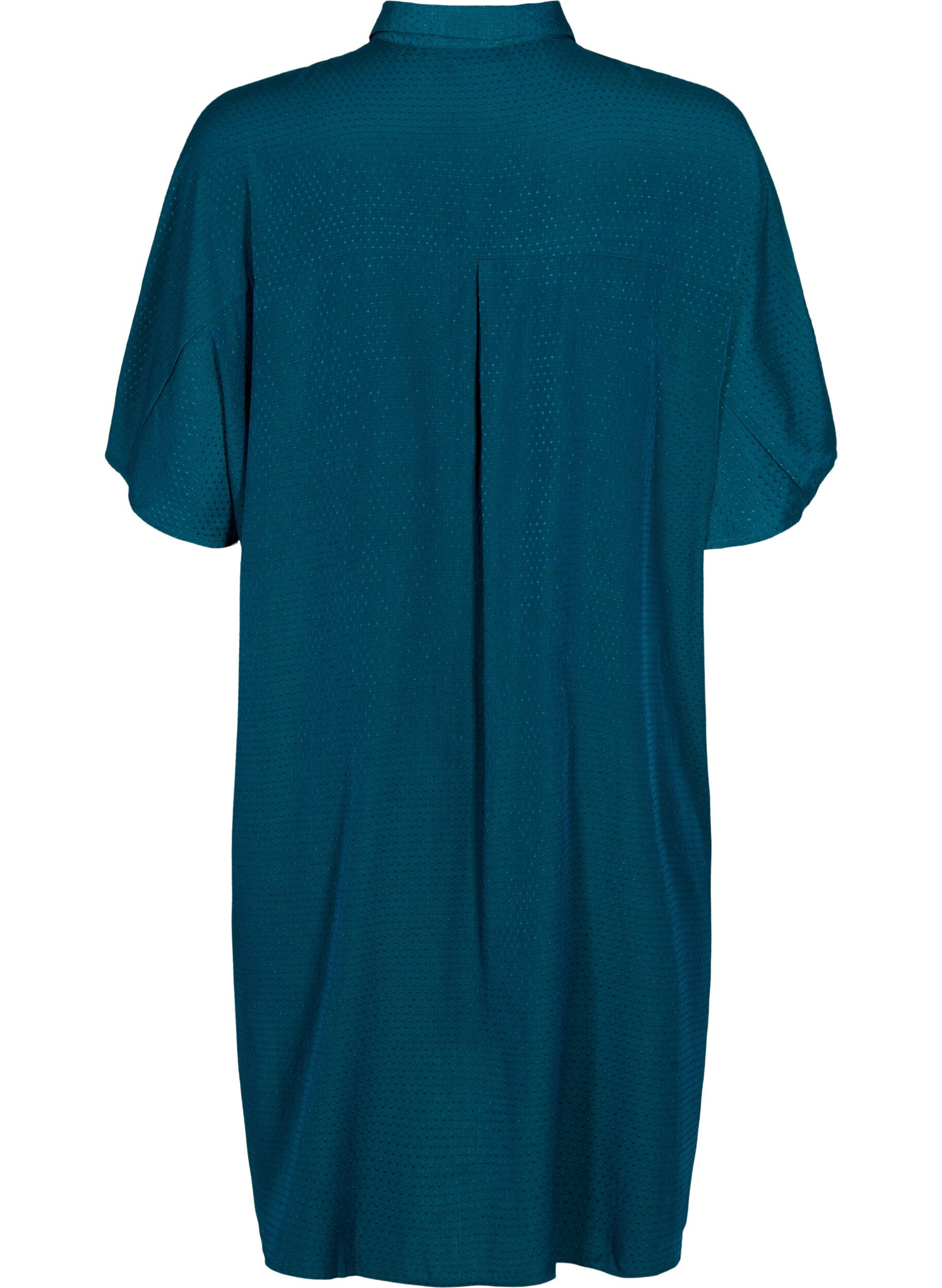 Zizzifashion Short-sleeved shirt dress with dotted structure, Deep Teal, Packshot image number 1