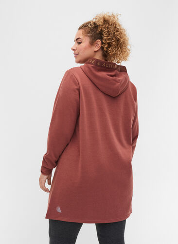 Sweat dress with a hood and pocket, Mahogany, Model image number 1