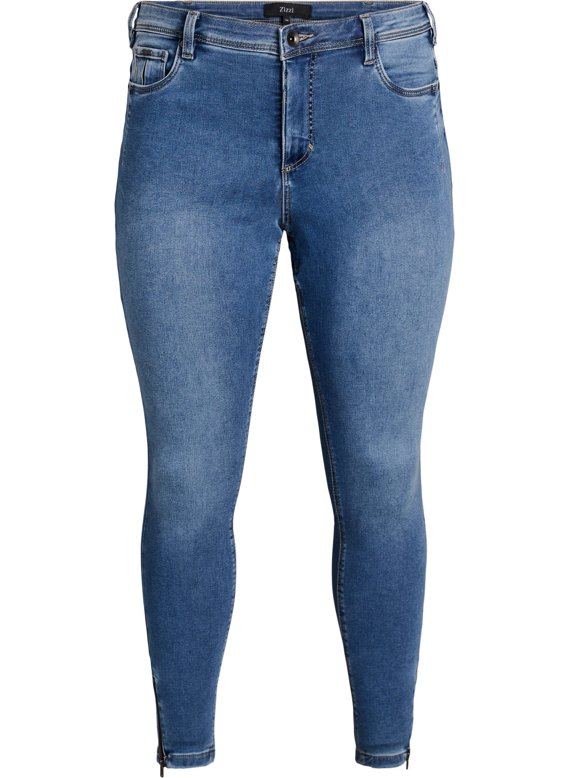 Zizzifashion Cropped Amy jeans with zipper detail, Blue, Packshot image number 0
