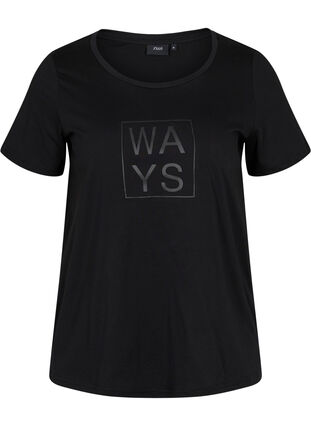 Short-sleeved cotton t-shirt with a print, Black WAYS, Packshot image number 0