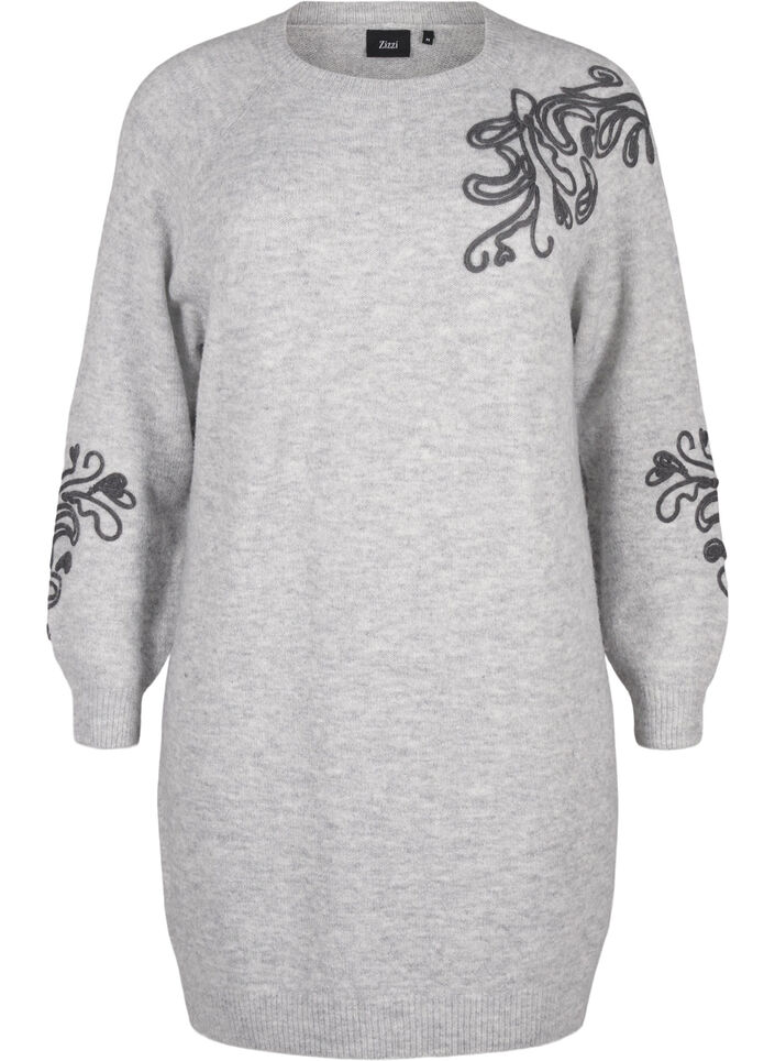 Knitted dress with decoration, Light Grey Melange, Packshot image number 0