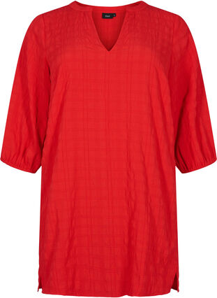 Textured tunic with 3/4 sleeves, Fiery Red, Packshot image number 0