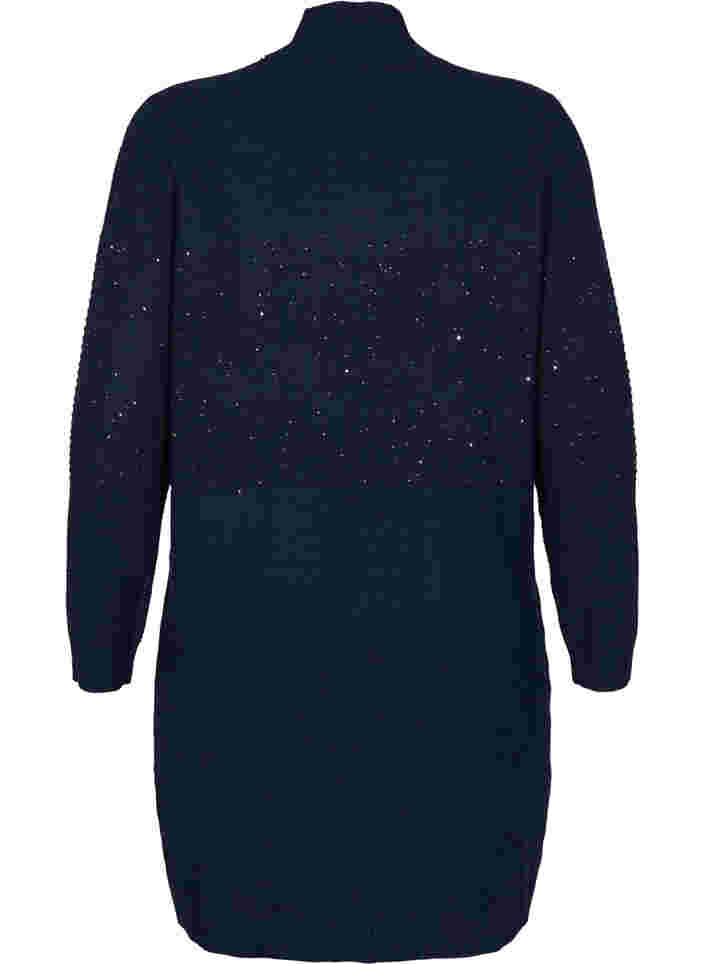 Knitted dress with high neck and sequins, Navy Blazer, Packshot image number 1