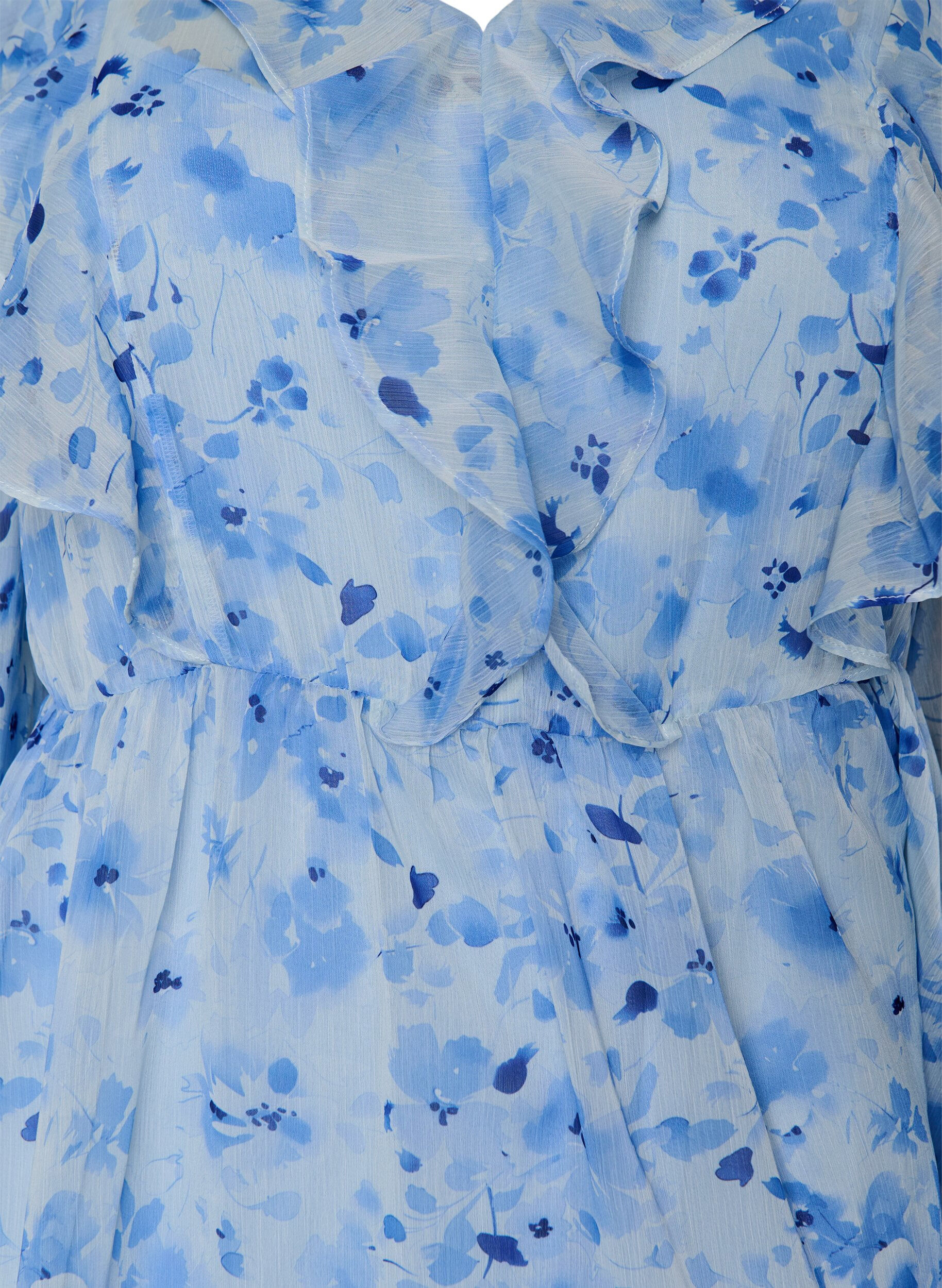 Zizzifashion Floral chiffon dress with ruffles and long sleeves, Blue, Packshot image number 2