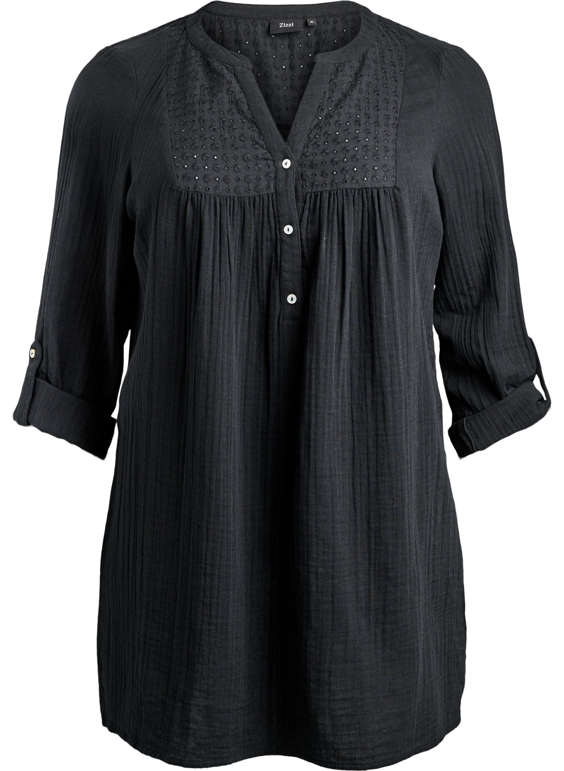 Cotton muslin tunic with broderie anglaise