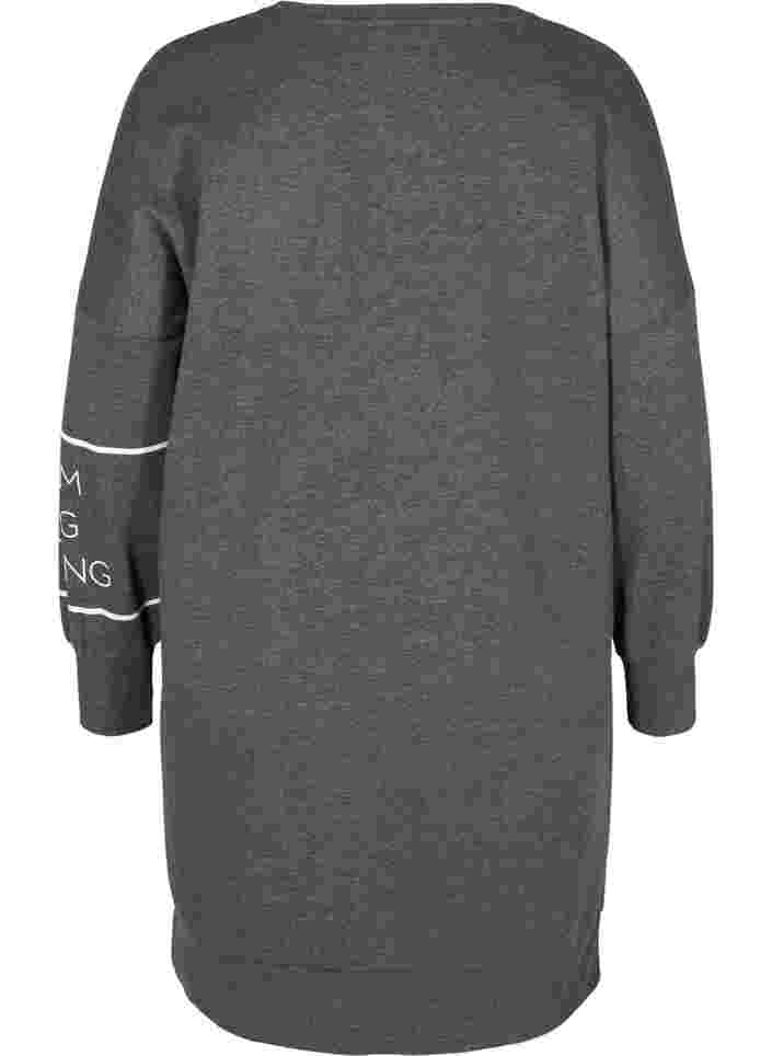 Sweater dress with long sleeves and print details, Dark Grey Melange, Packshot image number 1