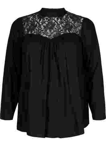Long-sleeved viscose top with lace