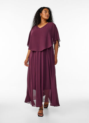 A-line maxi dress with short sleeves - Red - Sz. 40-64 - Zizzifashion A-line maxi dress with short sleeves - Red - Sz. 40-64 - Zizzifashion