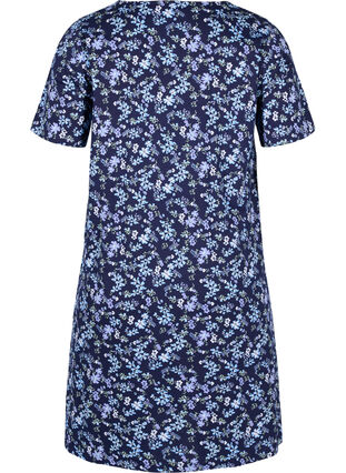 Short-sleeved cotton dress with floral print, NIGHT SKY FLOWER AOP, Packshot image number 1