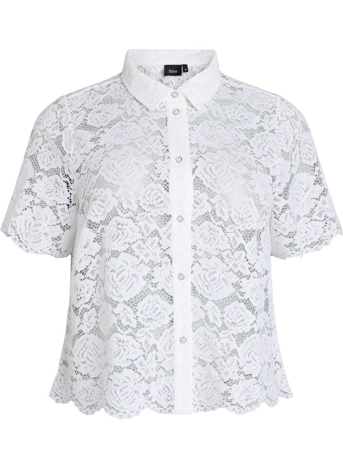 Lace shirt blouse with pearl buttons, White, Packshot image number 0