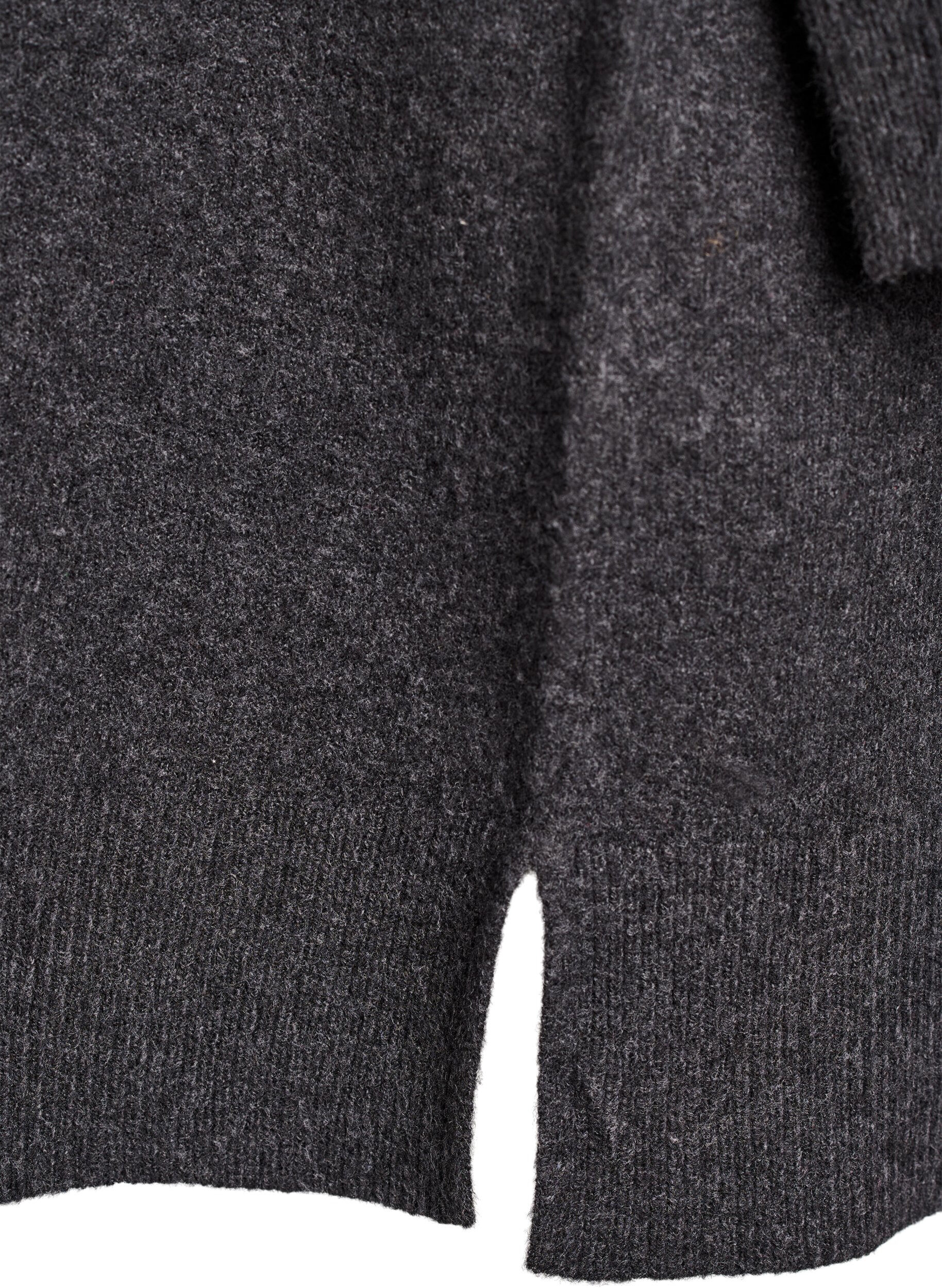 Zizzifashion Short knit dress with polo collar and buttons, Dark Grey, Packshot image number 3