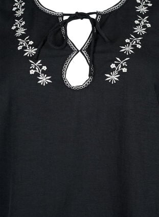 Embroidered blouse in cotton blend with linen, Black W. EMB, Packshot image number 2