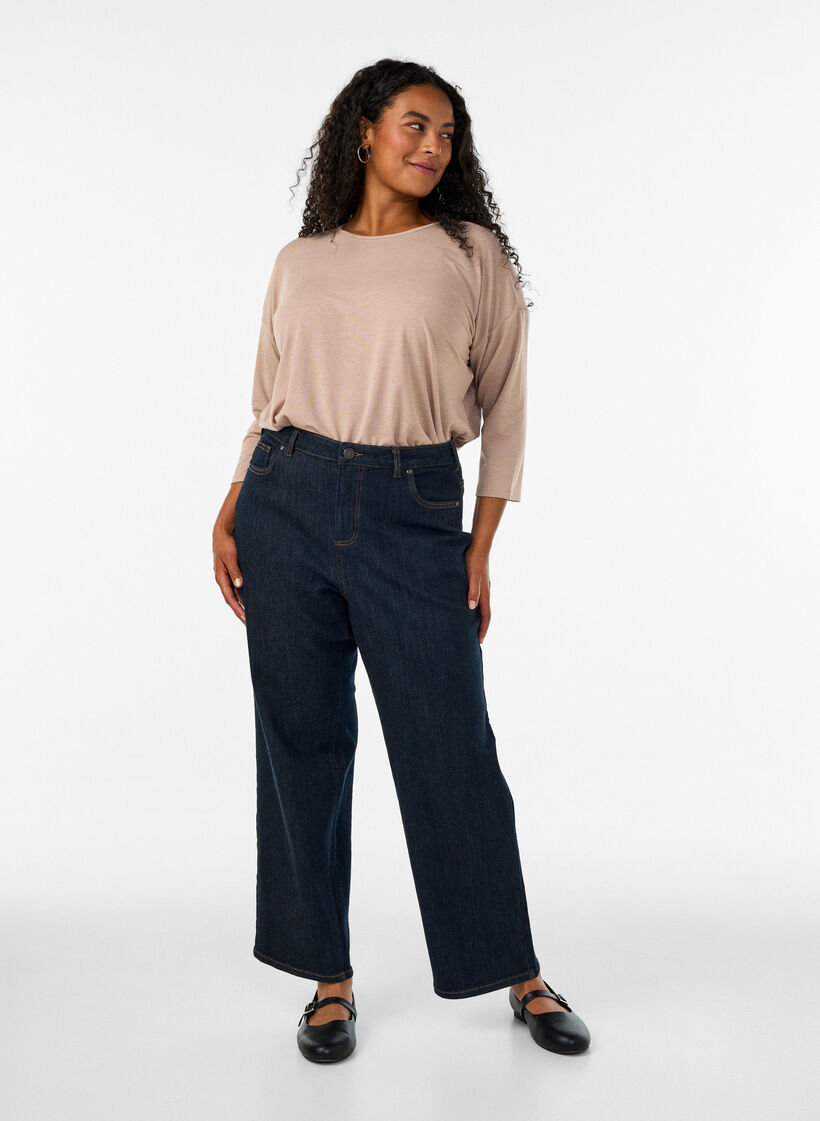 Jersey blouse with 3/4 sleeves, Beige, Model image number 1