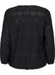 Long-sleeved blouse with V-neck and hole pattern, Black, Packshot image number 1
