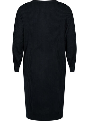 Oversized Knit Dress with Slit, Black, Packshot image number 1