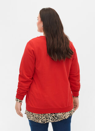 Cotton sweatshirt with text print, Chinese Red, Model image number 1