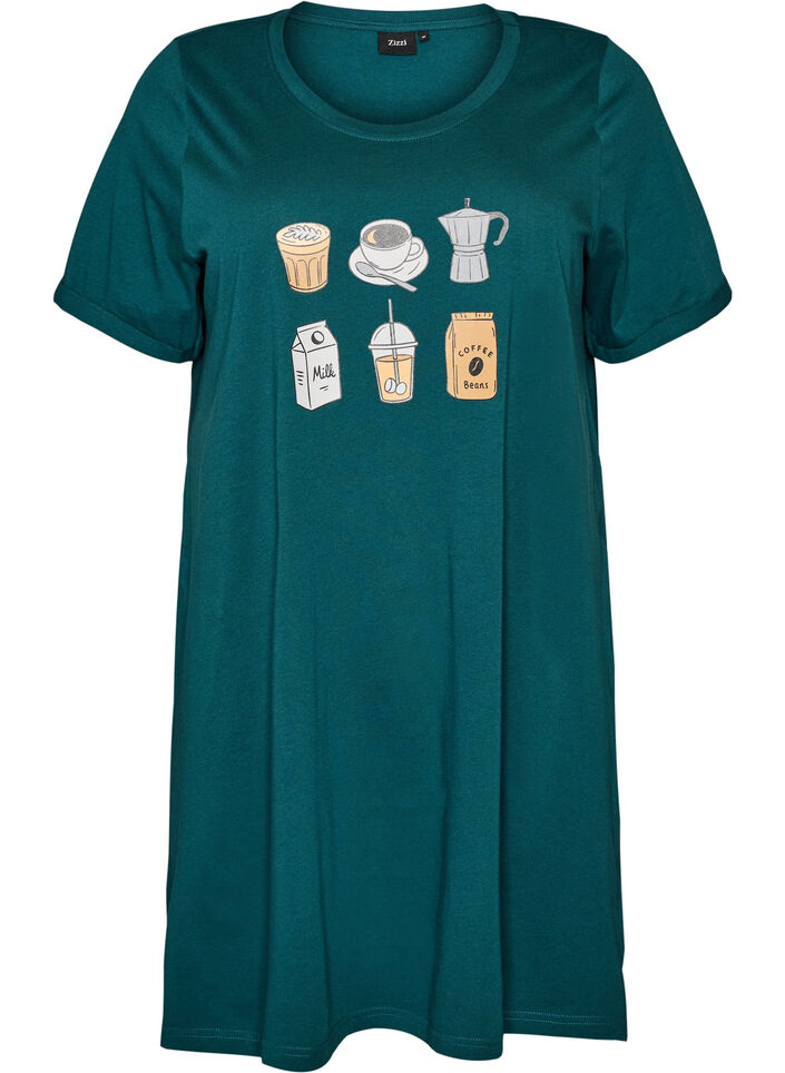Short-sleeved nightgown in organic cotton, Green, Packshot image number 0