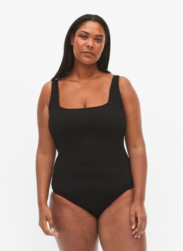 Swimsuit with crepe structure, Black, Model image number 0
