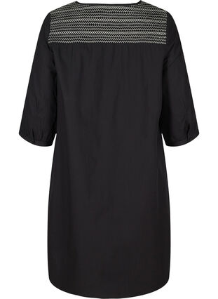 Cotton dress with smock and an A-line, Black, Packshot image number 1