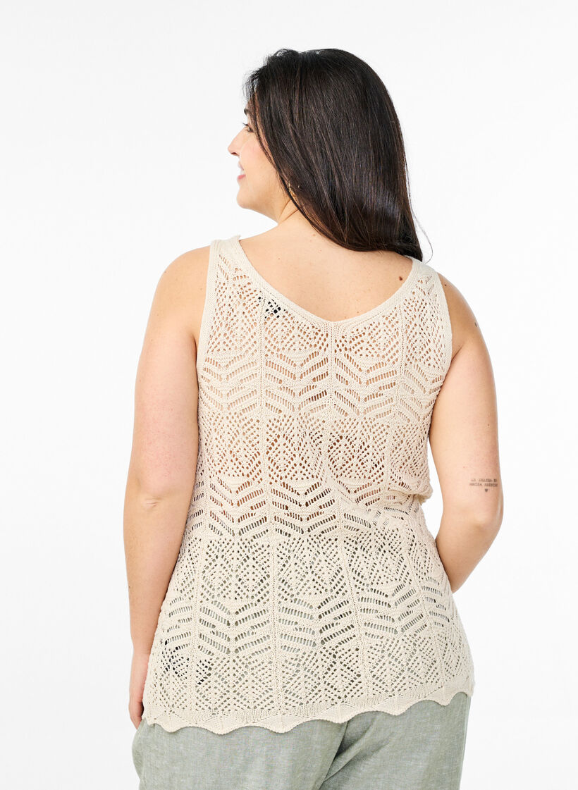 Sleeveless knitted top with v-neck, Beige, Model image number 2