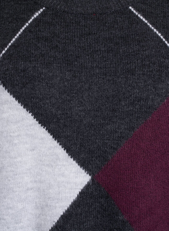 Jumper with large checks and contrast sleeves, Dark Grey, Packshot image number 2