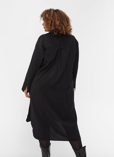 Shirt dress with binding detail and slit, Black, Model image number 1