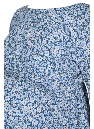 Maternity blouse in viscose and dot print, Blue Flower AOP, Packshot image number 2