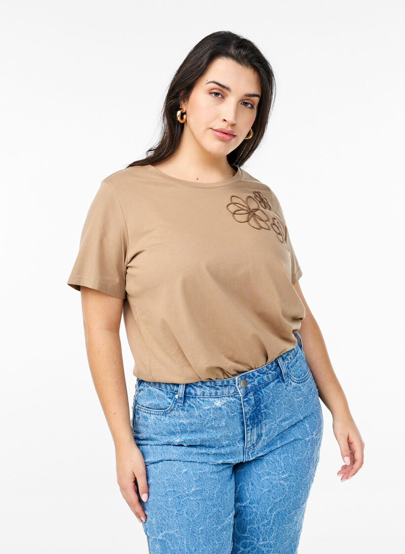 T-shirt with decorative details, Beige, Model image number 0