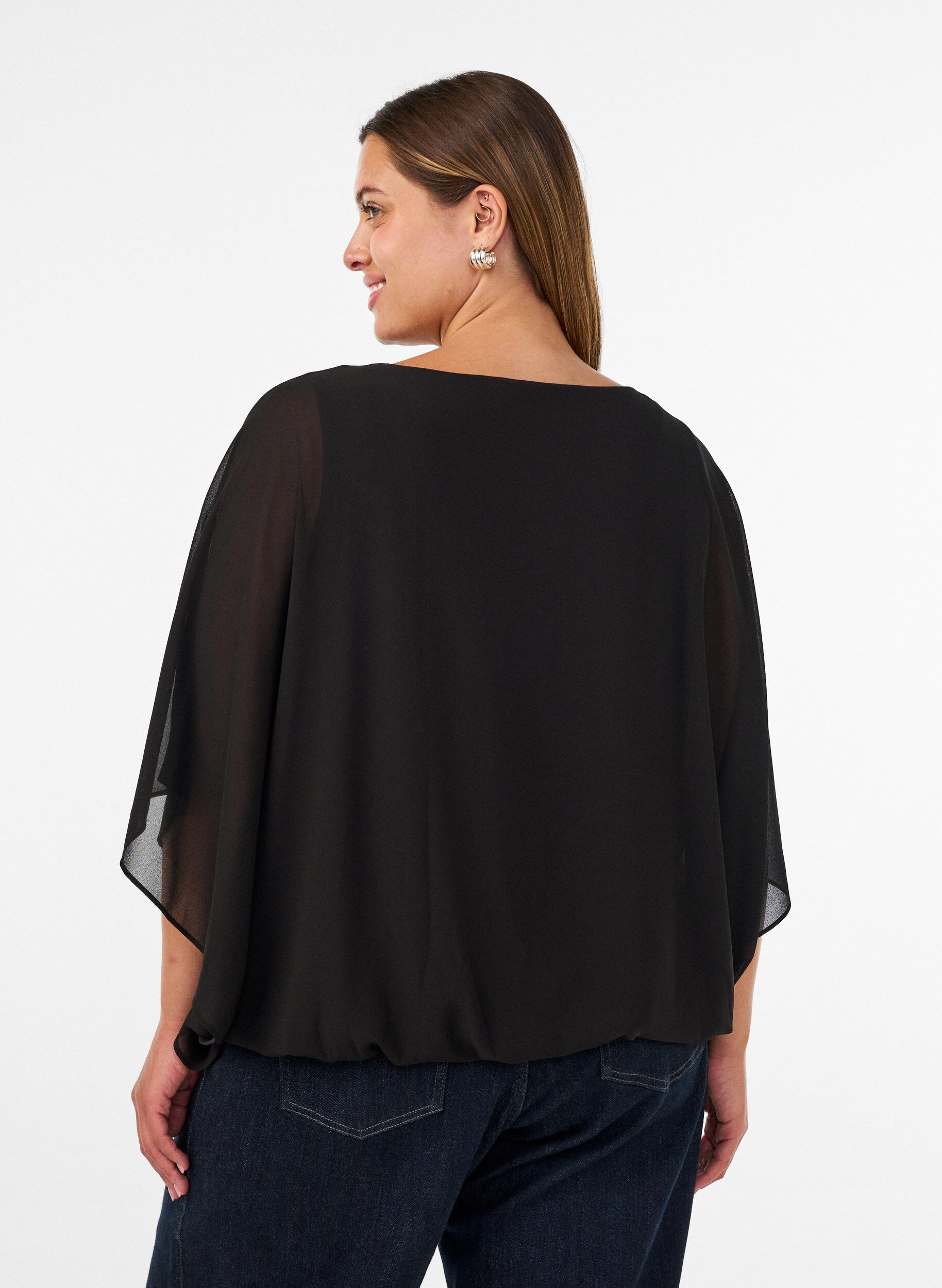 ZizzifashionChiffon blouse with balloon effect, Black, Model image number 2