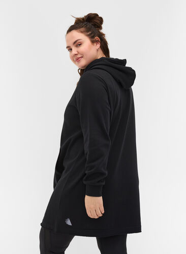 Sweater dress with a hood and pocket, Black, Model image number 1