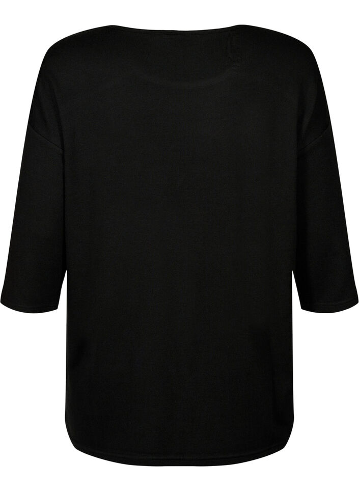 Blouse with 3/4 sleeves and lace detail, Black, Packshot image number 1