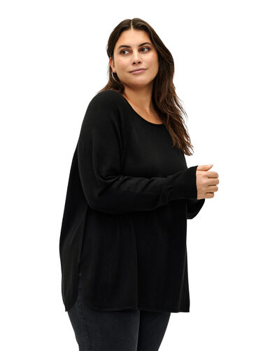 Knitted blouse with Raglan sleeves, Black, Model image number 0